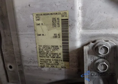 2011 Nissan Altima 2.5 S z USA, uszkodzony, nr VIN 1N4AL2AP0BC178629